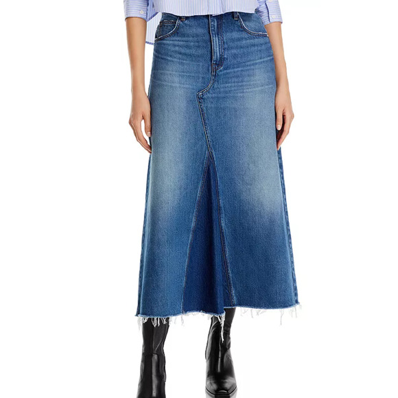 FRAME DENIM WOMENS SIZE 26 DOROTHY JEAN FRAYED HEM MIDI SKIRT BLUE NEW - Picture 1 of 11